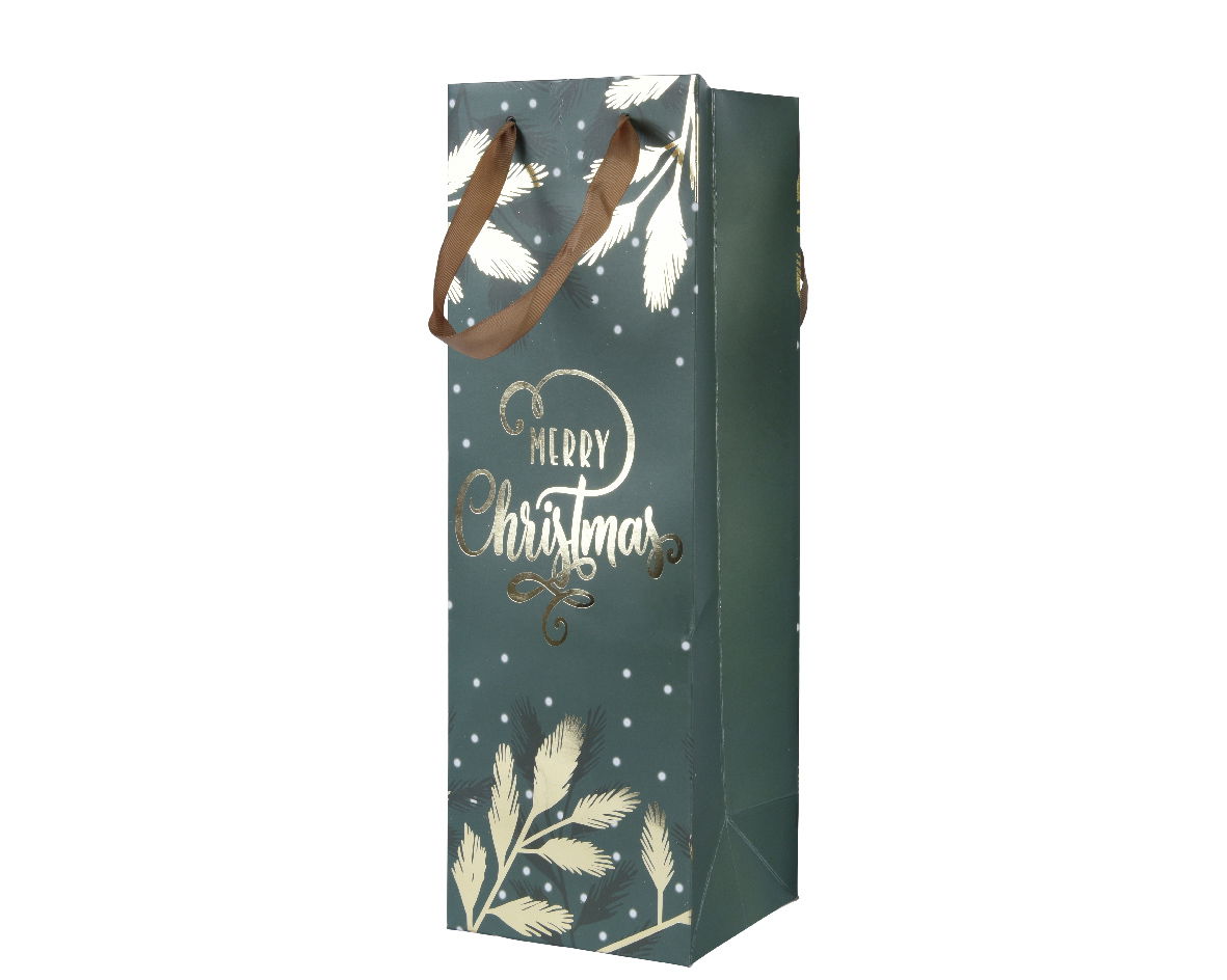 Giftbag papier l10b12h36 cm groen/goud - Decoris