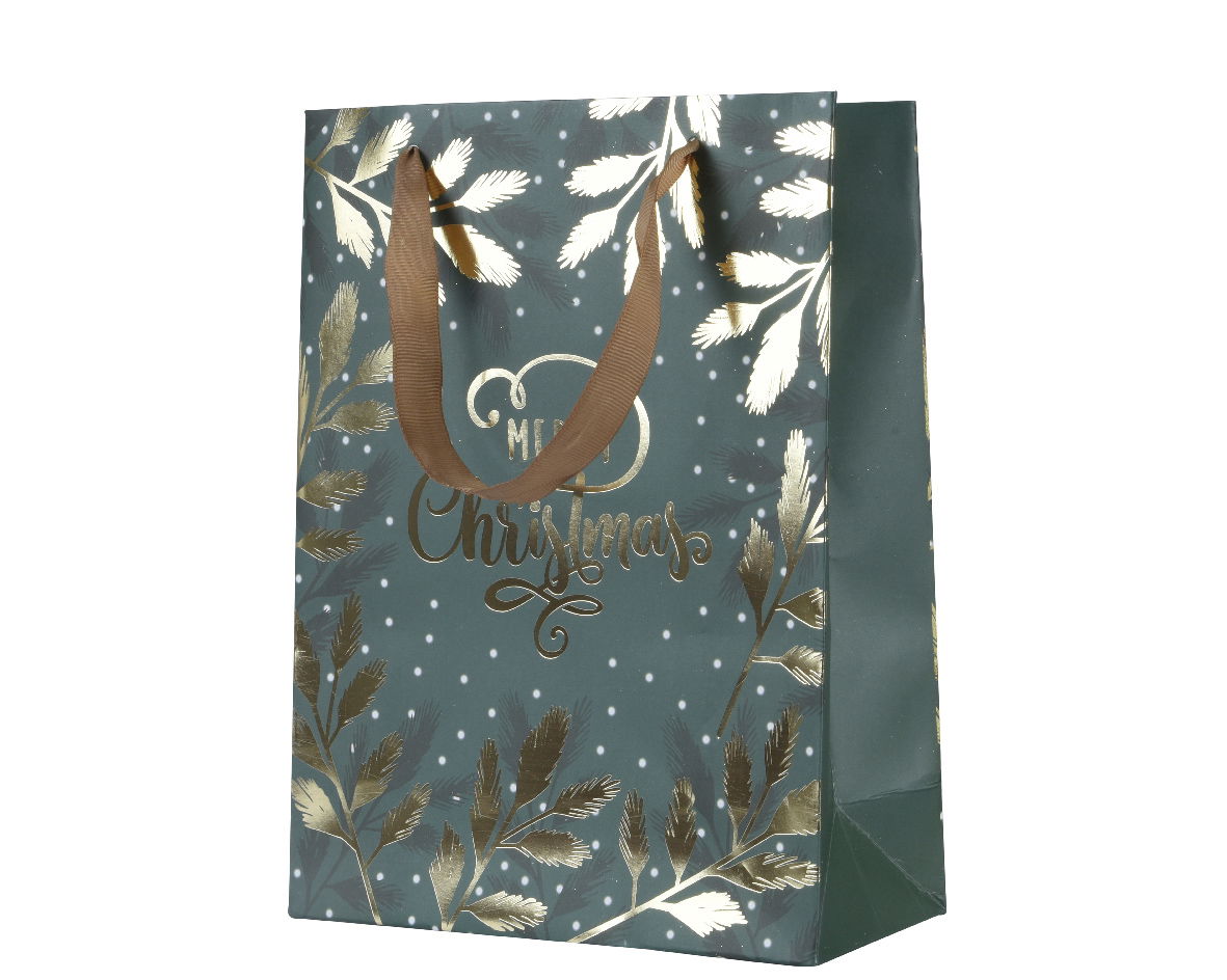 Giftbag papier l12b30h42 cm groen/goud - Decoris