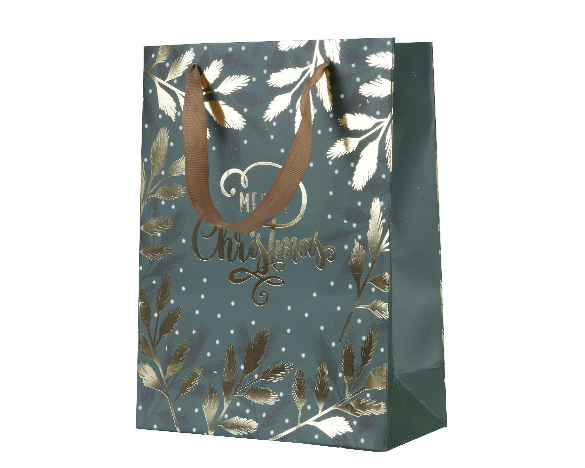 Giftbag papier l10b26h32 cm groen/goud - Decoris