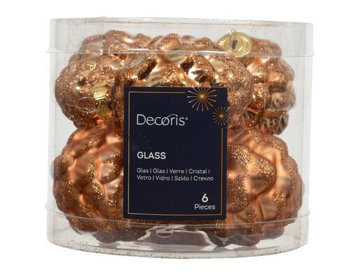 Decoris Dennenappel glas d5h7 cm brandy 6 st  - 