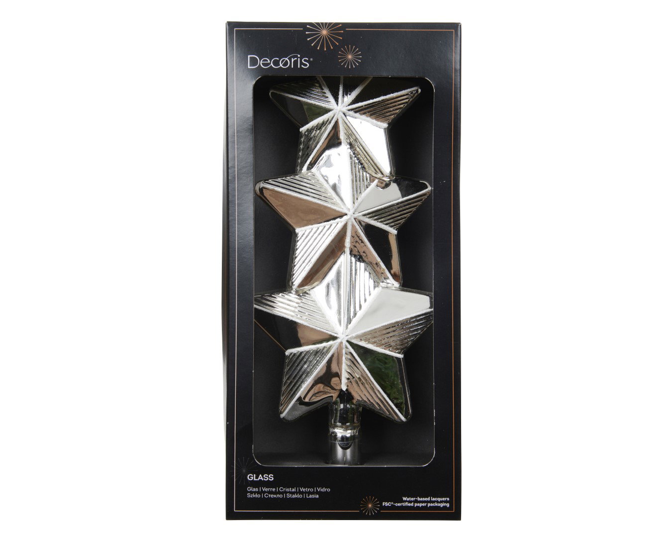 Piek glas glanzend met zilver glitter lines Decoris - Decoris