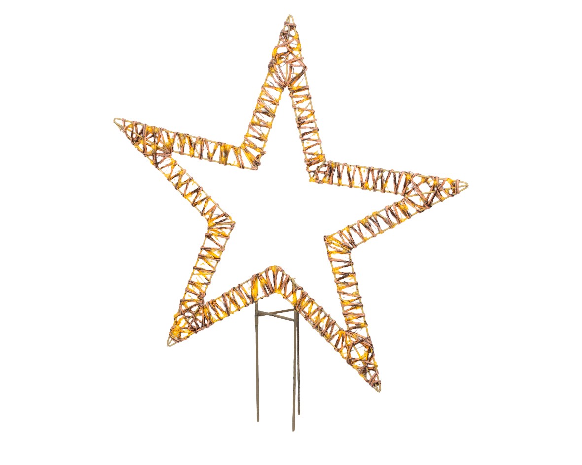 Classic warm 200 Micro-LED verlichte ster op tuinsteker wicker bruin H 92 cm Lumineo - Lumineo