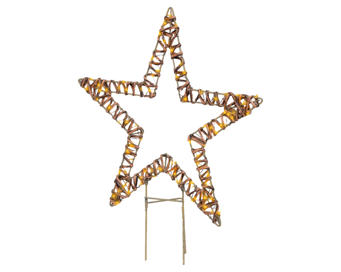Classic warm 100 Micro-LED verlichte ster op tuinsteker wicker bruin H 54 cm Lumineo - Lumineo