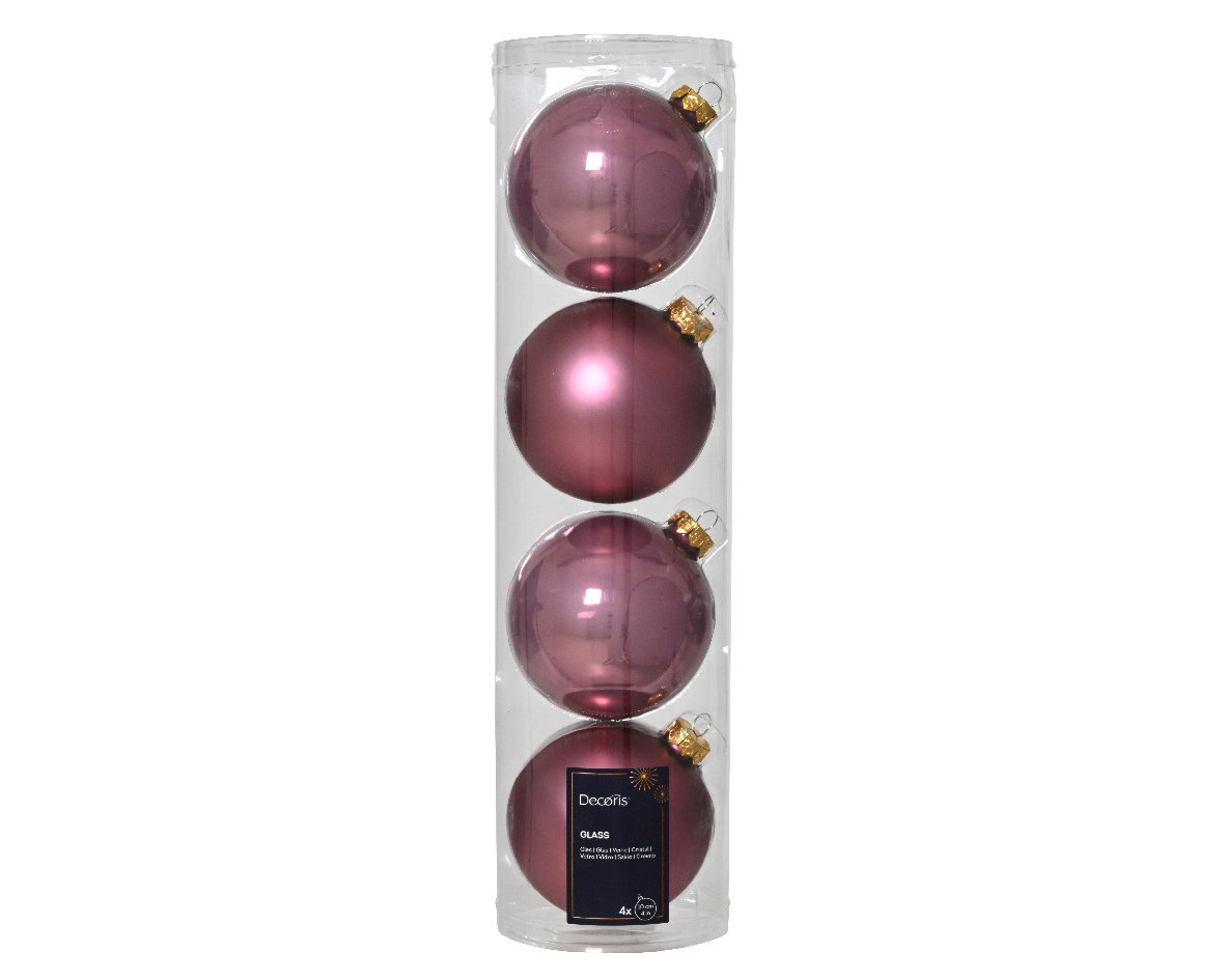 Kerstballen glas d10 cm vintageroze 4 st Decoris - Decoris