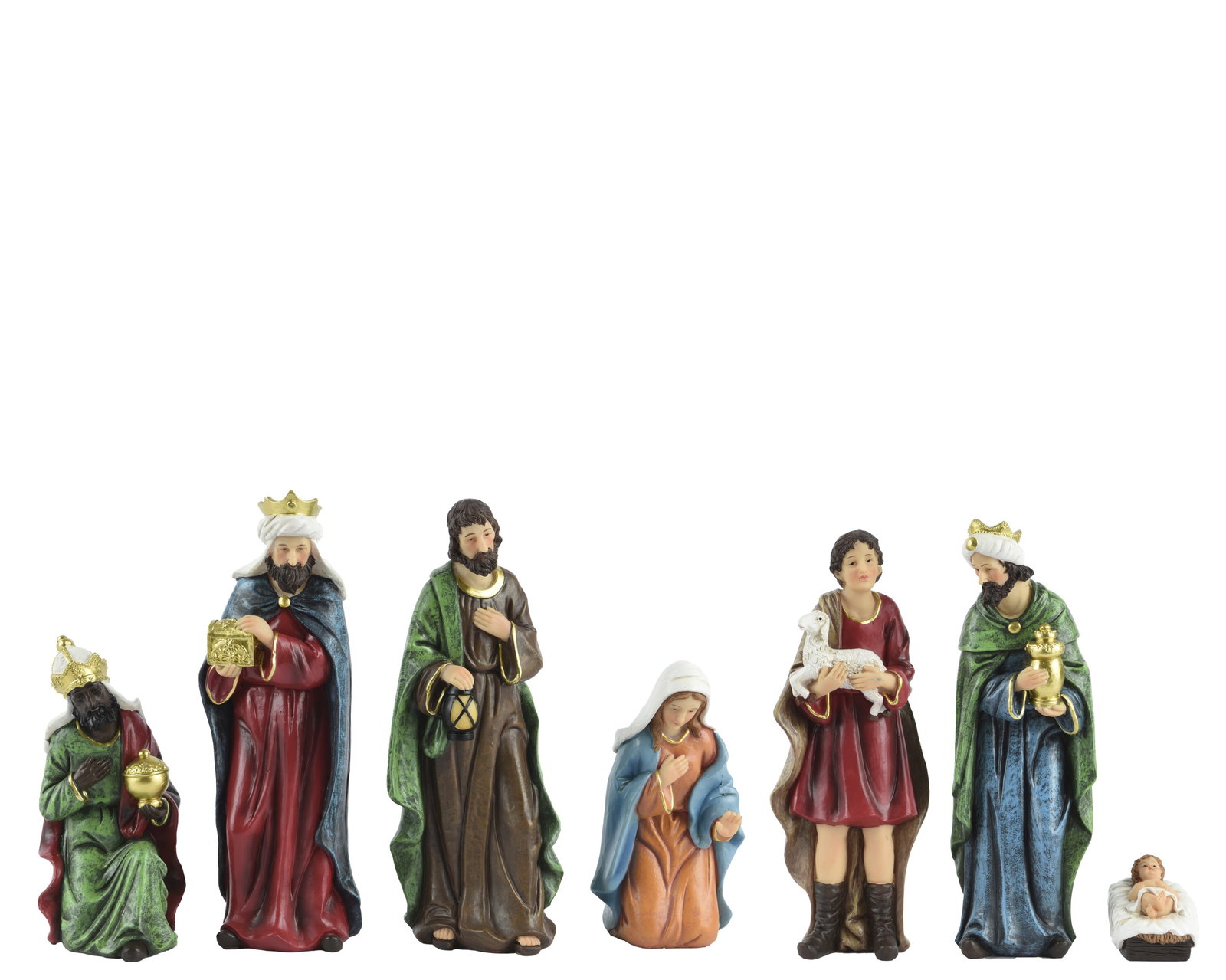 Kerstgroep polyresin maria joseph jezus three kings and shepher painting Decoris - Decoris