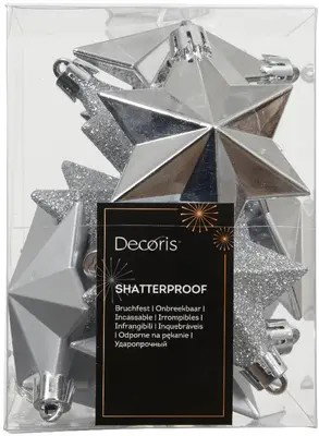 Decoris Ster kunststof L9b9h12 cm zilver 12 st Shatterproof  - 