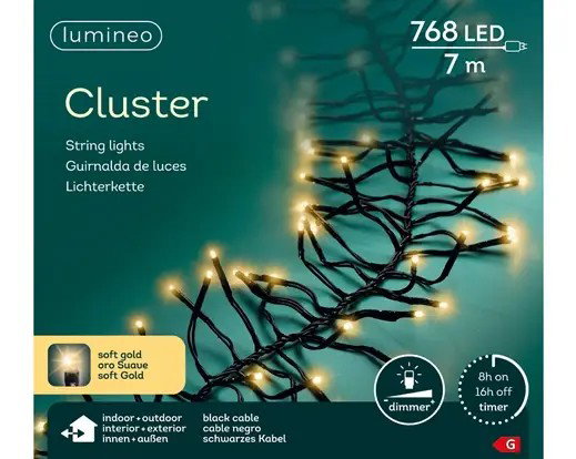 Led cluster 7 meter 768 LED zwart/soft gold Lumineo - Lumineo