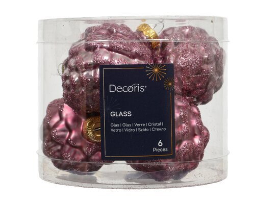 Decoris Dennenappel glas d5h7 cm roze 6 st  - 