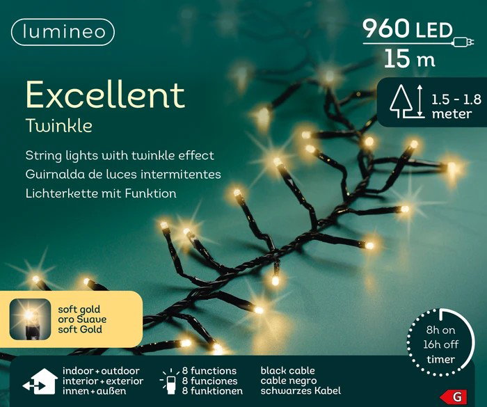 Led Excellent 15 meter 960 LED groen/soft gold Lumineo - Lumineo