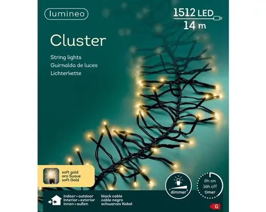 Led cluster 14 meter 1512 LED zwart/soft gold Lumineo - Lumineo