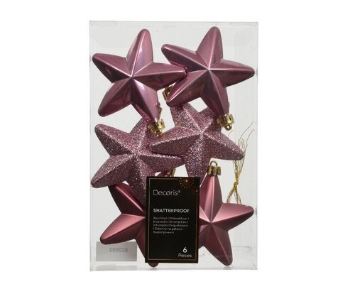 Decoris Ster kunststof L2b7,5h7 cm roze 6 st  - 