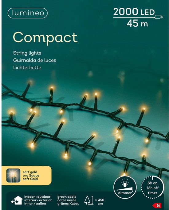 Led Compact 45 meter 2000 LED groen/soft gold Lumineo - Lumineo