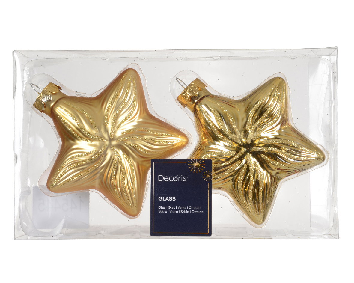Decoris Ster glas L9,8b4h10 cm goud 2 st  - 