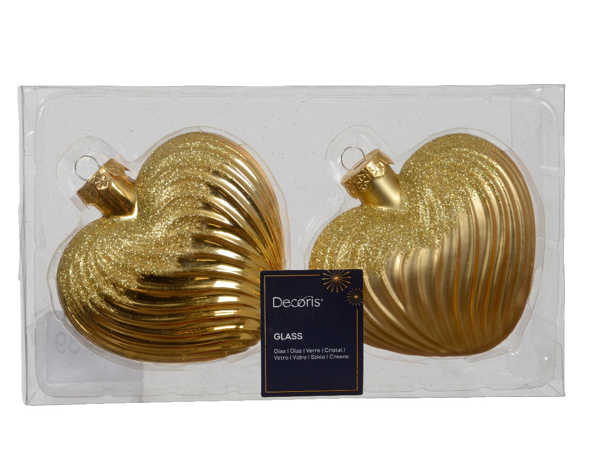 Decoris Hart glas L9,8b4h9,5 cm goud 2 st  - 