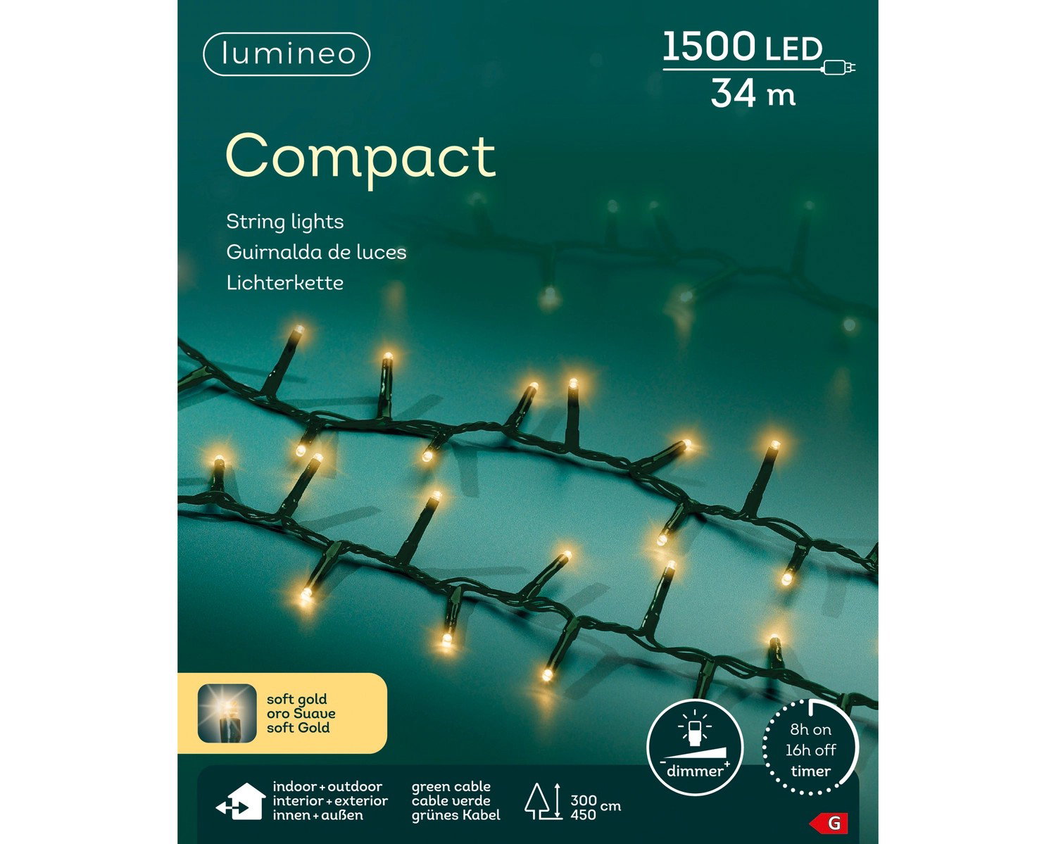Led Compact 34 meter 1500 LED groen/soft gold Lumineo - Lumineo