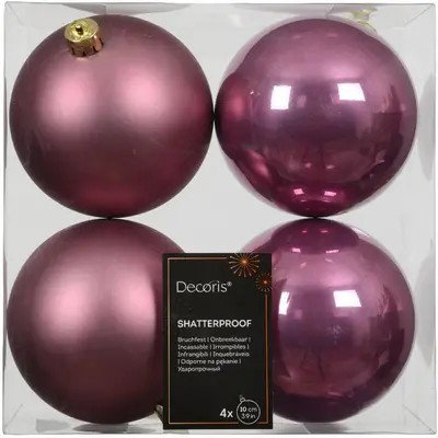 Decoris Kerstbal kunststof d10 cm pink 4 st  - 