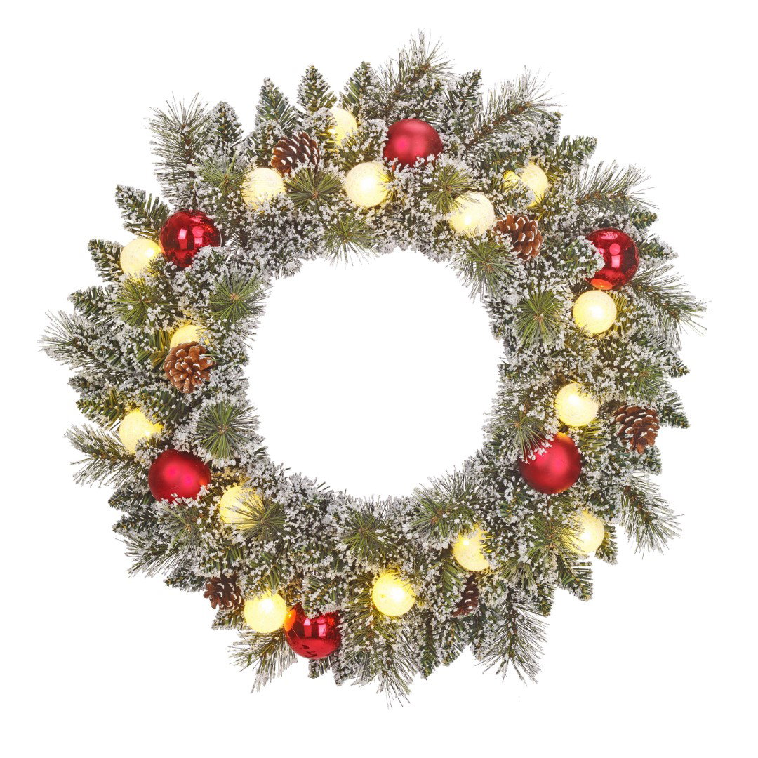 Kaprun krans groen frosted rood 15L tips 120 b/o en timer h13xd60 cm Black Box - Black box