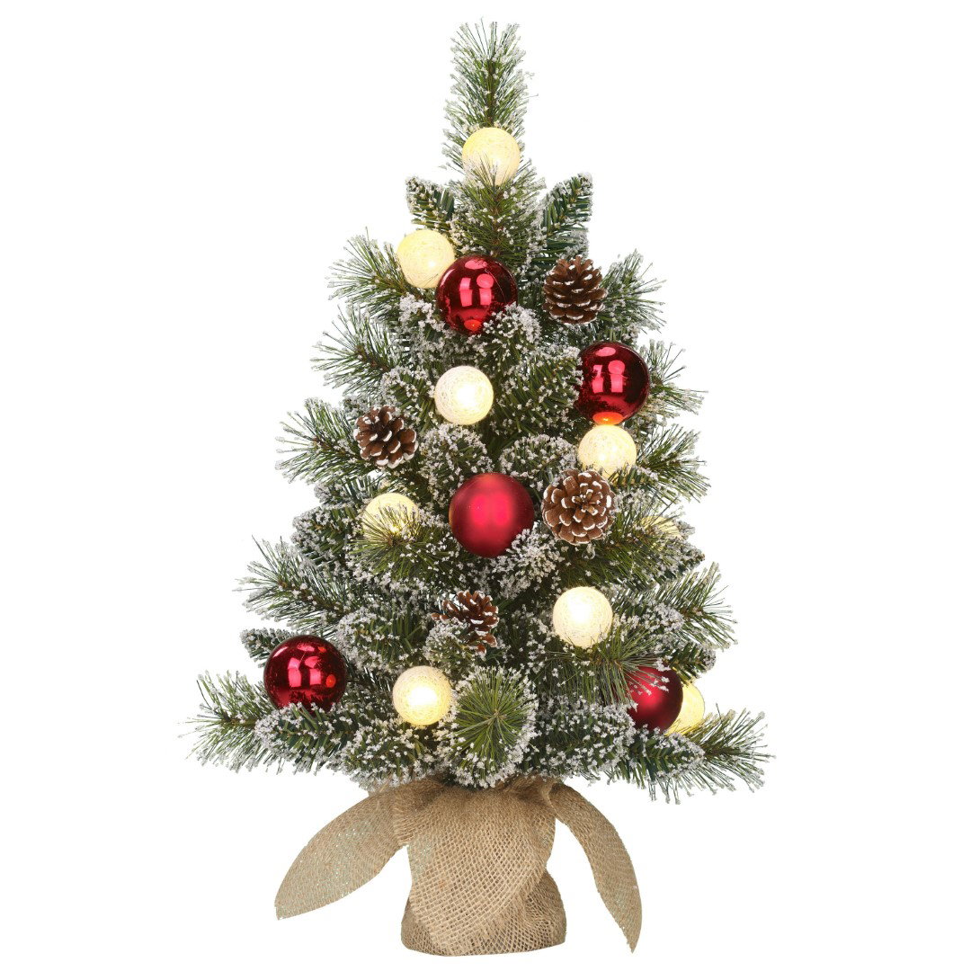 Kaprun kerstboom met burlap groen frosted rood 10L tips 50 b/o en timer h60xd39 cm Black Box - Black box
