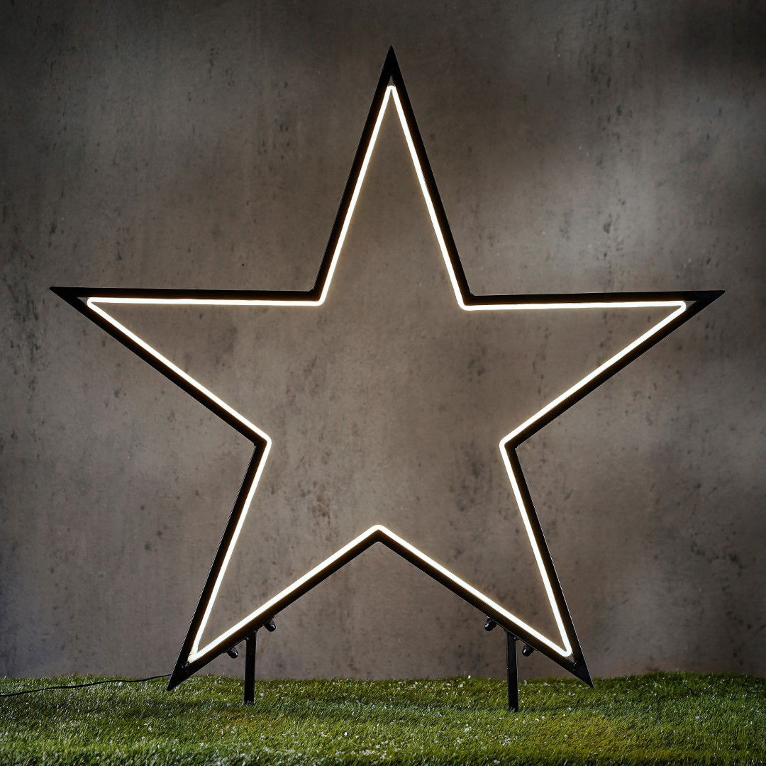 Garden d light neon tuinsteker ster zwart klassiek wit connectable IP44 8FC timer l121xh135cm - Luca