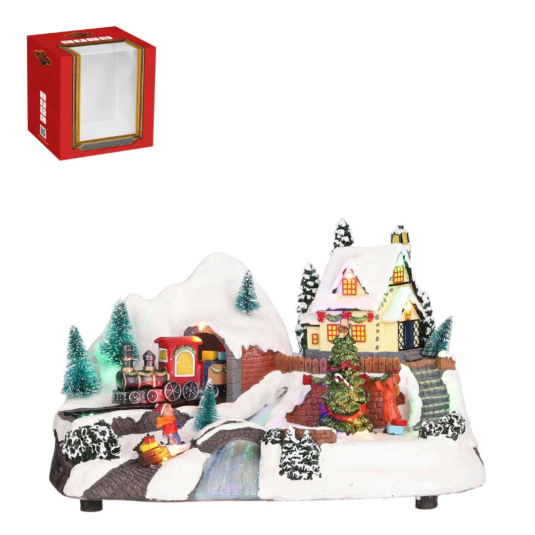 Luville Sneeuw dorp scenery with train b/o l30xb19xh18,5 cm  Specials - 