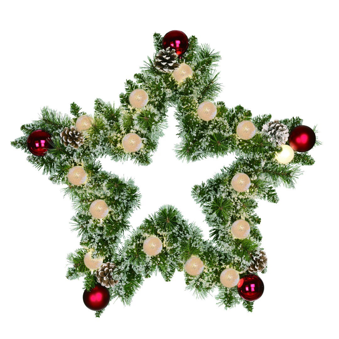 Kaprun wreath star green frosted red warm white 15L 120 TIPS b/o h5xd60 cm kunstkerstboom Black Box - Black box