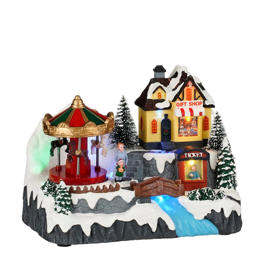 Luville Winter scenery with carousel and gift shop b/o l22,5xb15,5xh16,5 cm  Specials - 