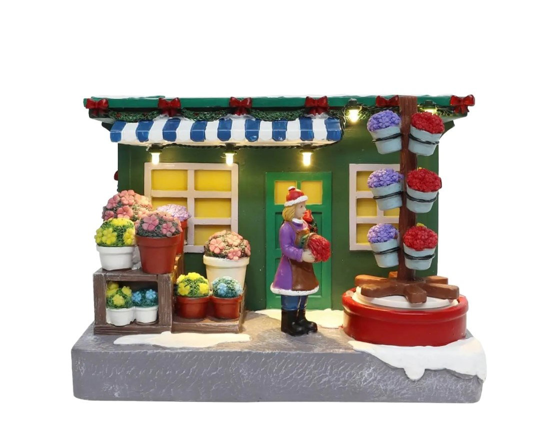 Santaville Flower Kiosk with LED Polyresin 19cm  - 