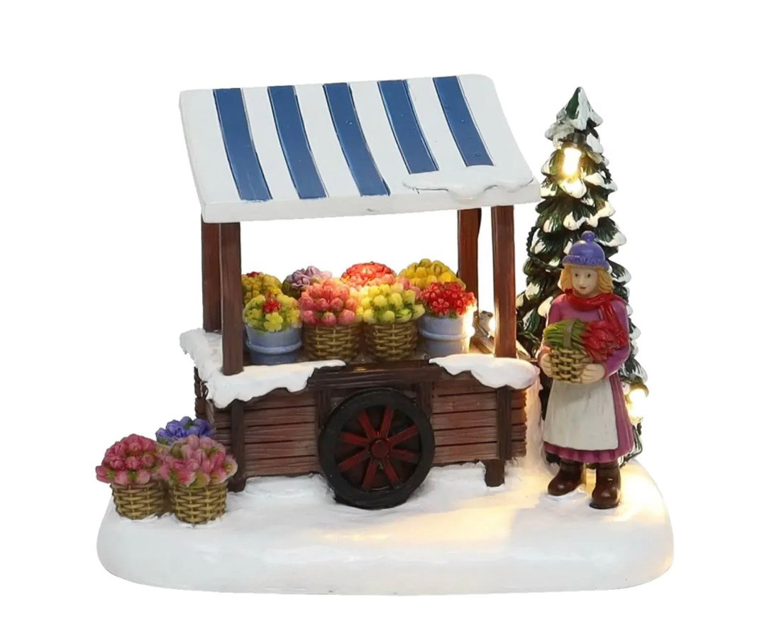 Santaville Nostalgic Flower Cart Florist with LED Polyresin 14cm  - 