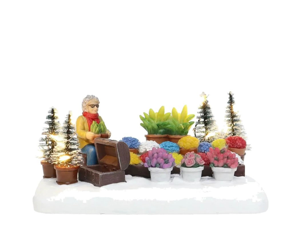 Santaville Market Vendor Plants and Flowers with LED Polyresin 14cm  - 