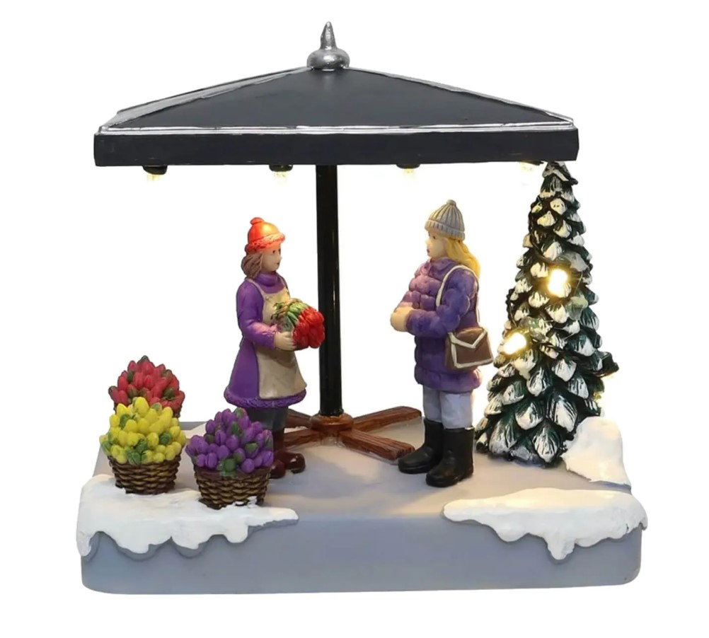 Santaville Florists with Customer with LED Polyresin 14cm  - 