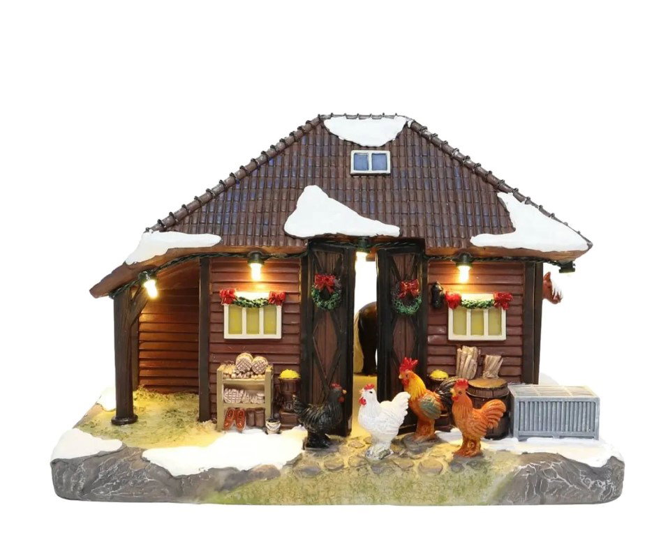 Santaville Pony Stable with Ponies And Chickens with LED Polyresin 20cm  - 
