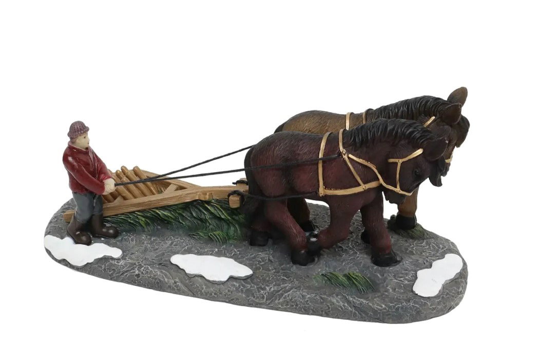 Santaville Farmer with Workhorses and Harrow Polyresin 22cm  - 