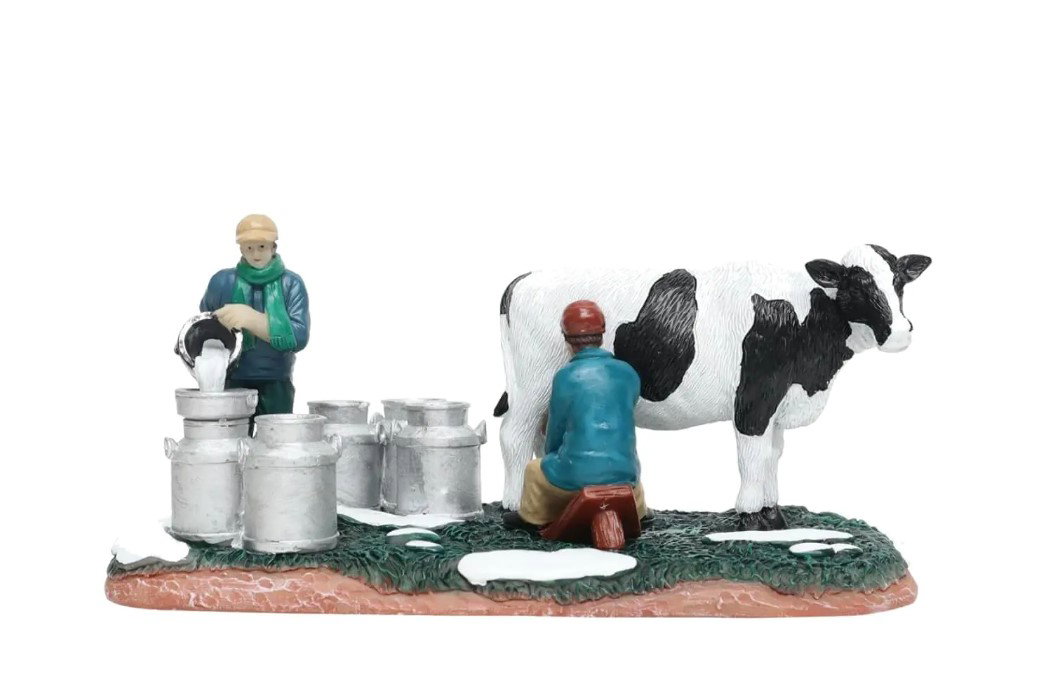Milkfarmer with Cow and Pours Milk Polyresin 19cm Santaville - Santaville
