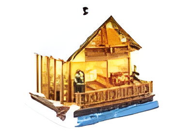 Santaville Chalet with Fisher with LED Polyresin 21cm  - 