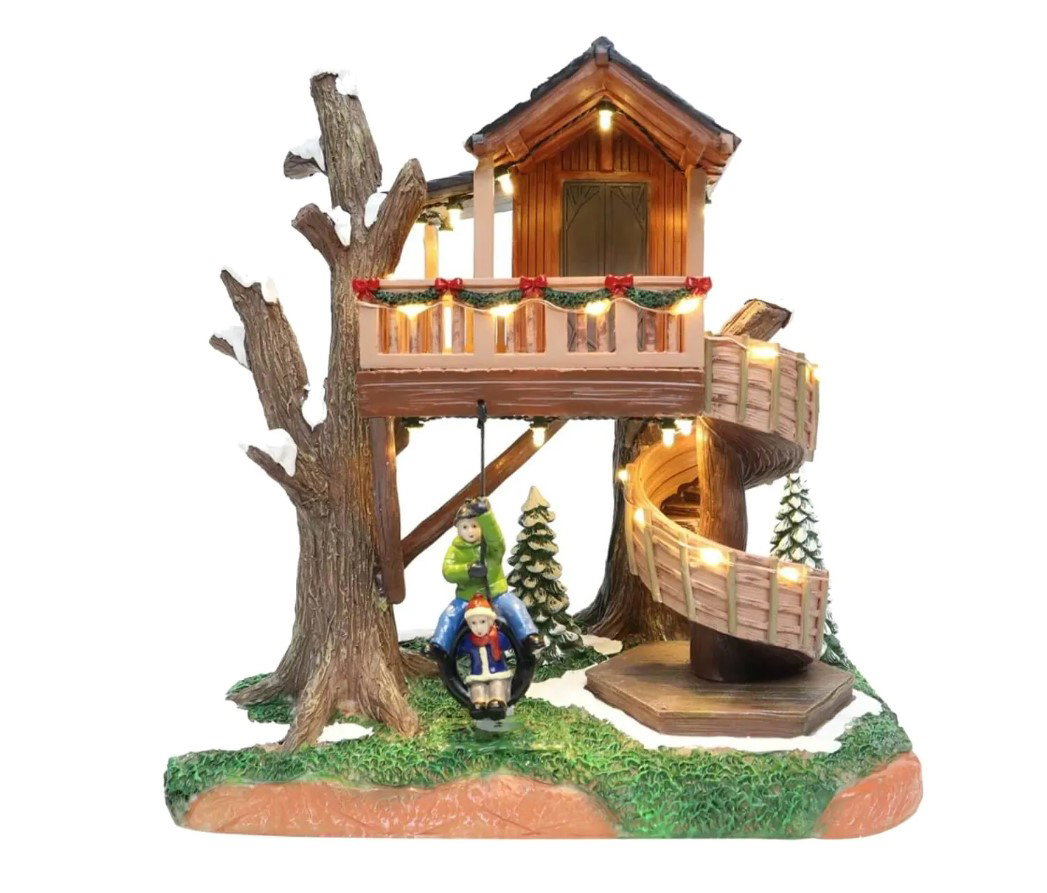 Santaville Treehouse with Playing Children with LED polyresin 28cm  - 