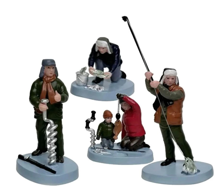 Santaville Ice Fishers Polyresin 11cm 4 stuks  - 
