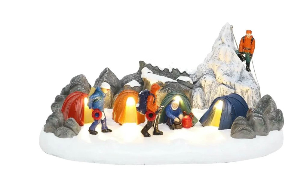 Santaville Hikers on Mountaintop with LED Polyresin 34cm  - 