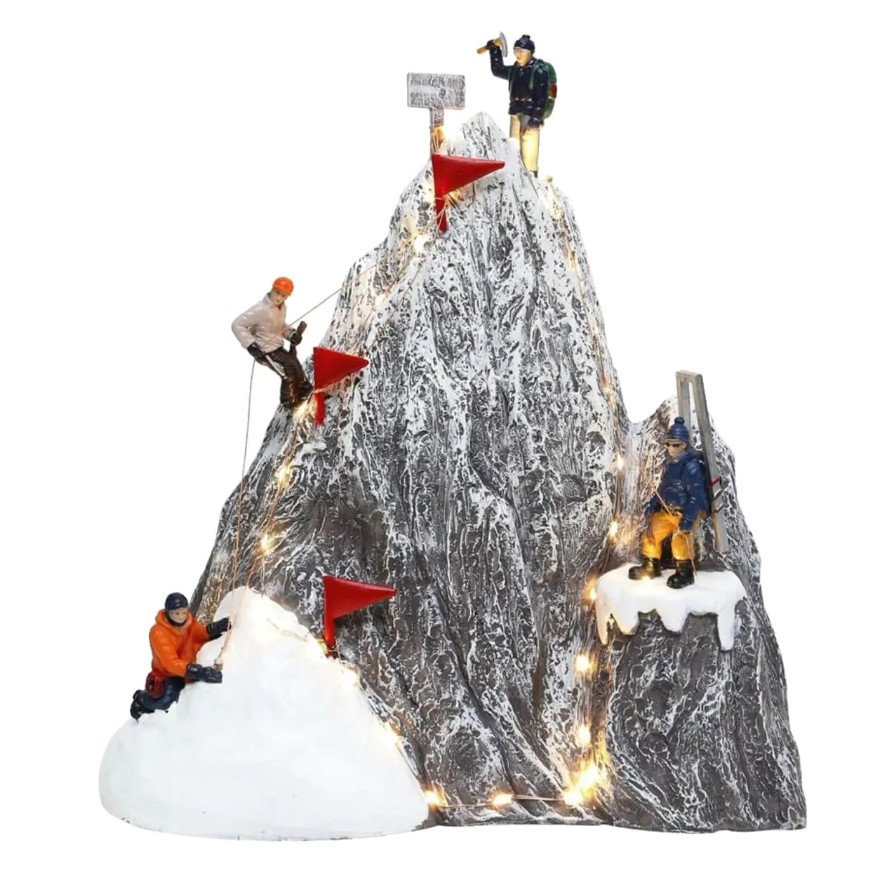 Santaville Hikers Climb on Mountaintop with LED polyresin 35cm  - 