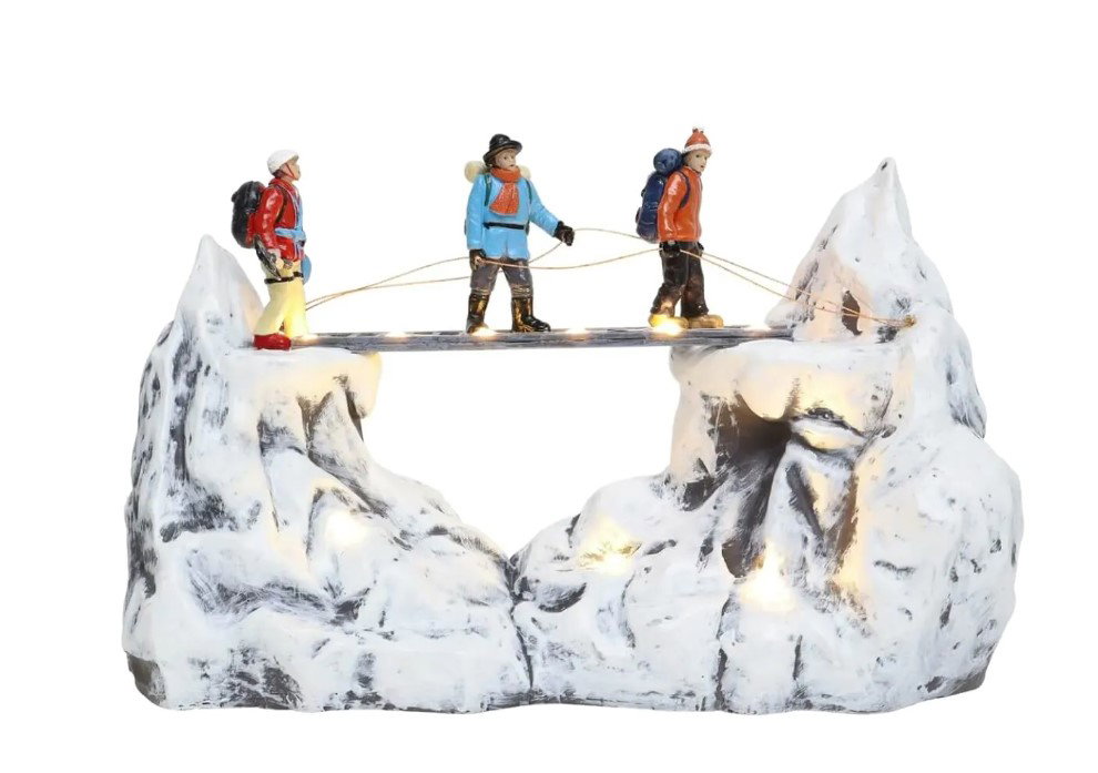 Santaville Hikers Across Ravine with LED Polyresin 30cm  - 