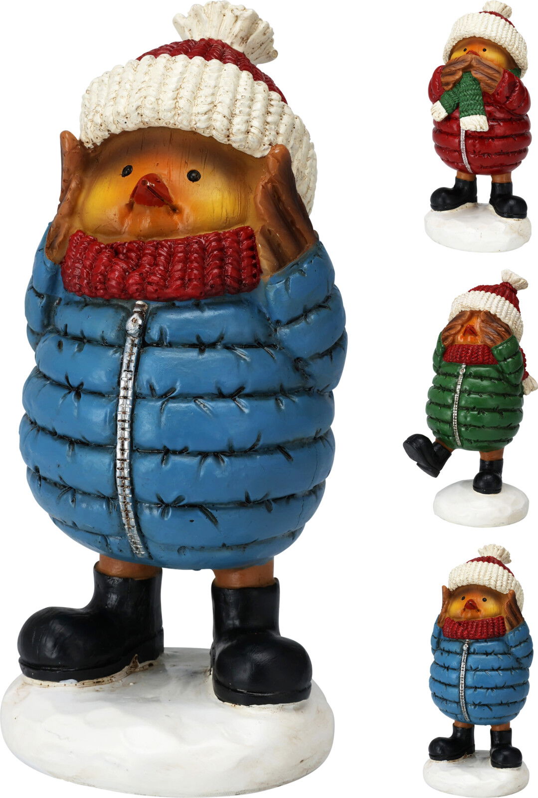 Vogel met jas 8x9x18 cm 3ass kerstversiering - Nampook