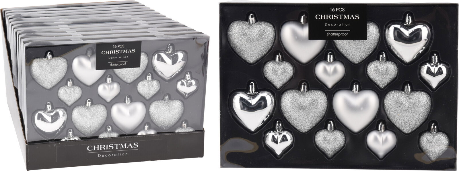 Nampook Kerstbal hart 8x65/45 mm zilver 16 stuks  - 