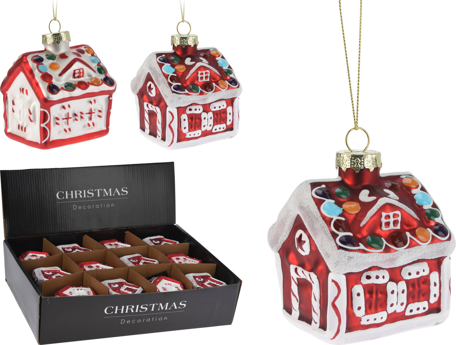 Nampook Huisje hangdeco 8 cm rood 2ass kerstversiering  - 