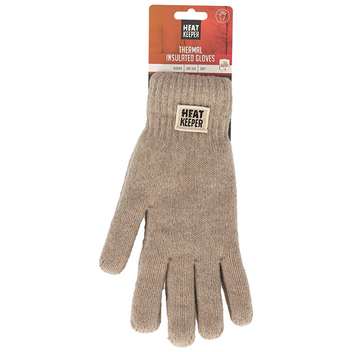 Ladies Thermal Gloves Beige Melange One Size Heat Keeper - Heat keeper