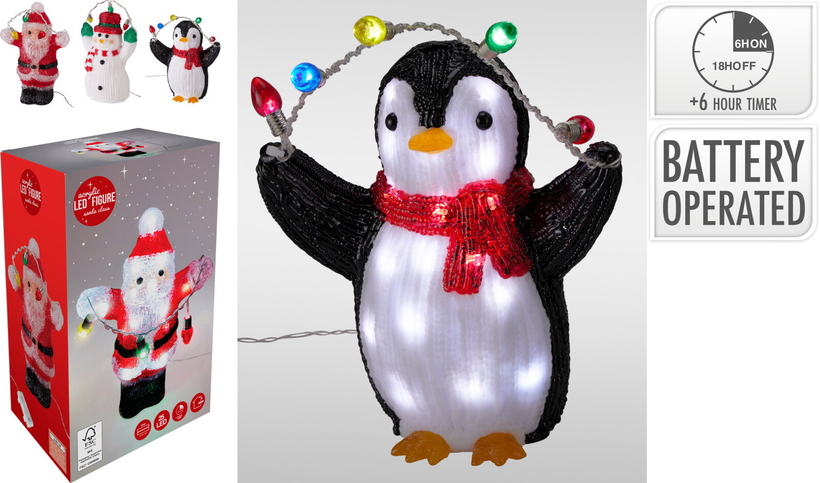 Kerstfiguur met LED 30 cm 3ass 1 stuk Nampook - Nampook