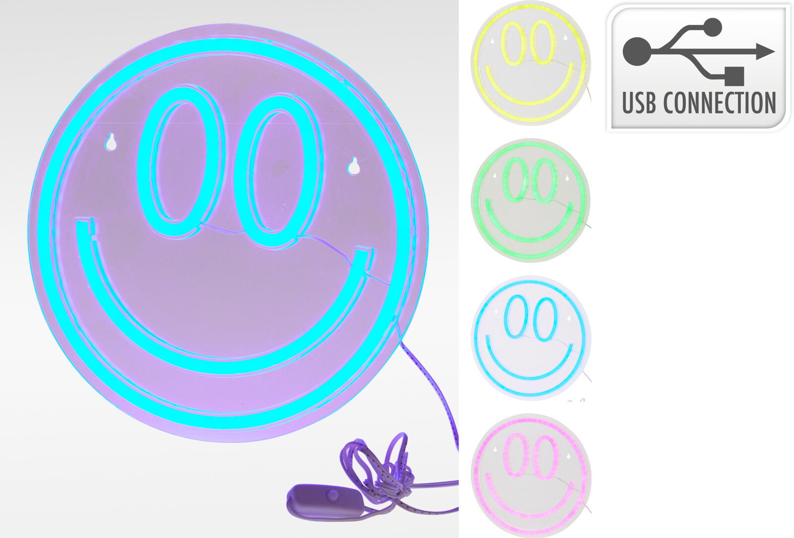 Neon smiley 25x25 cm 4ass 1 stuk Nampook - Nampook