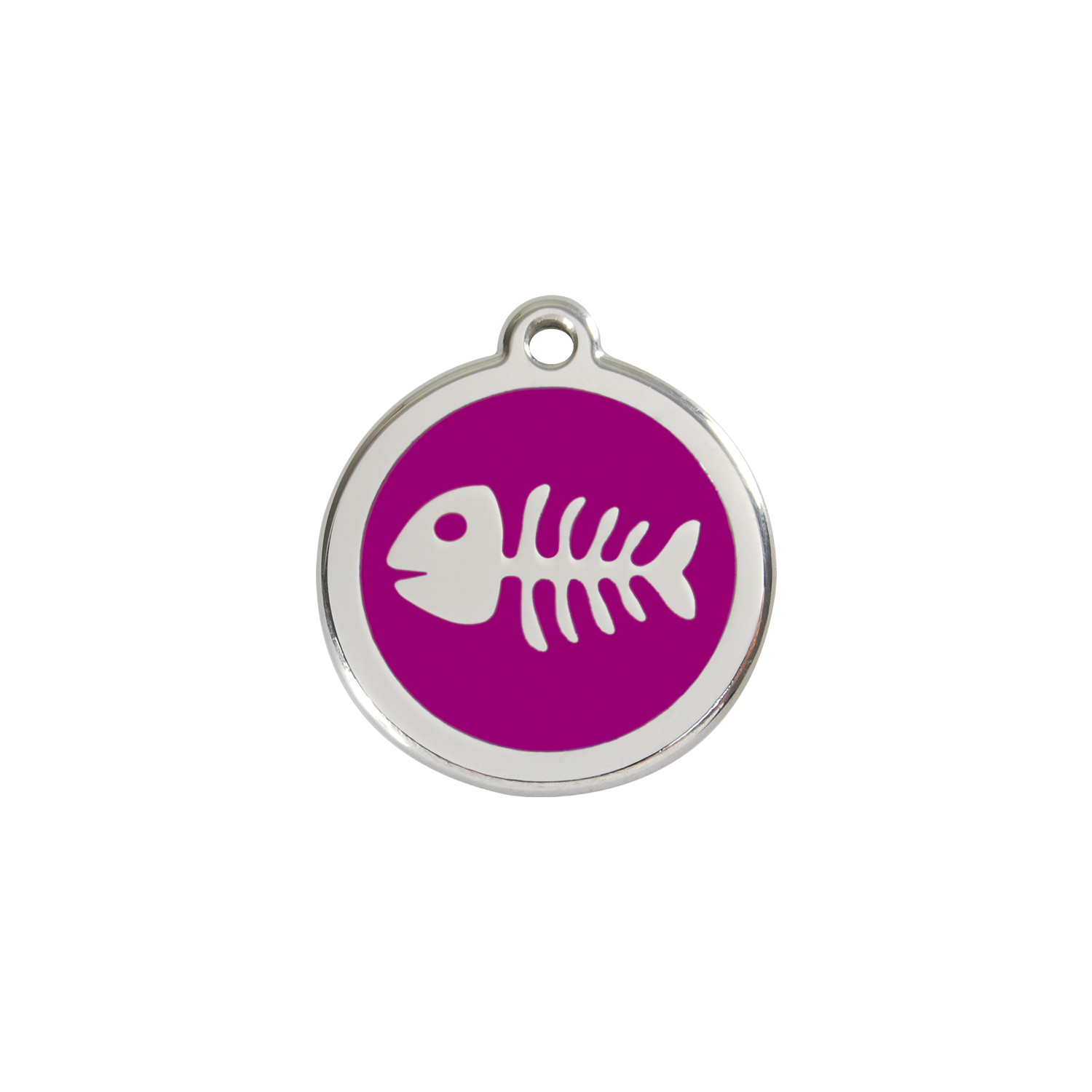 Fish Skeleton Purple roestvrijstalen hondenpenning small klein dia. 2 cm RedDingo