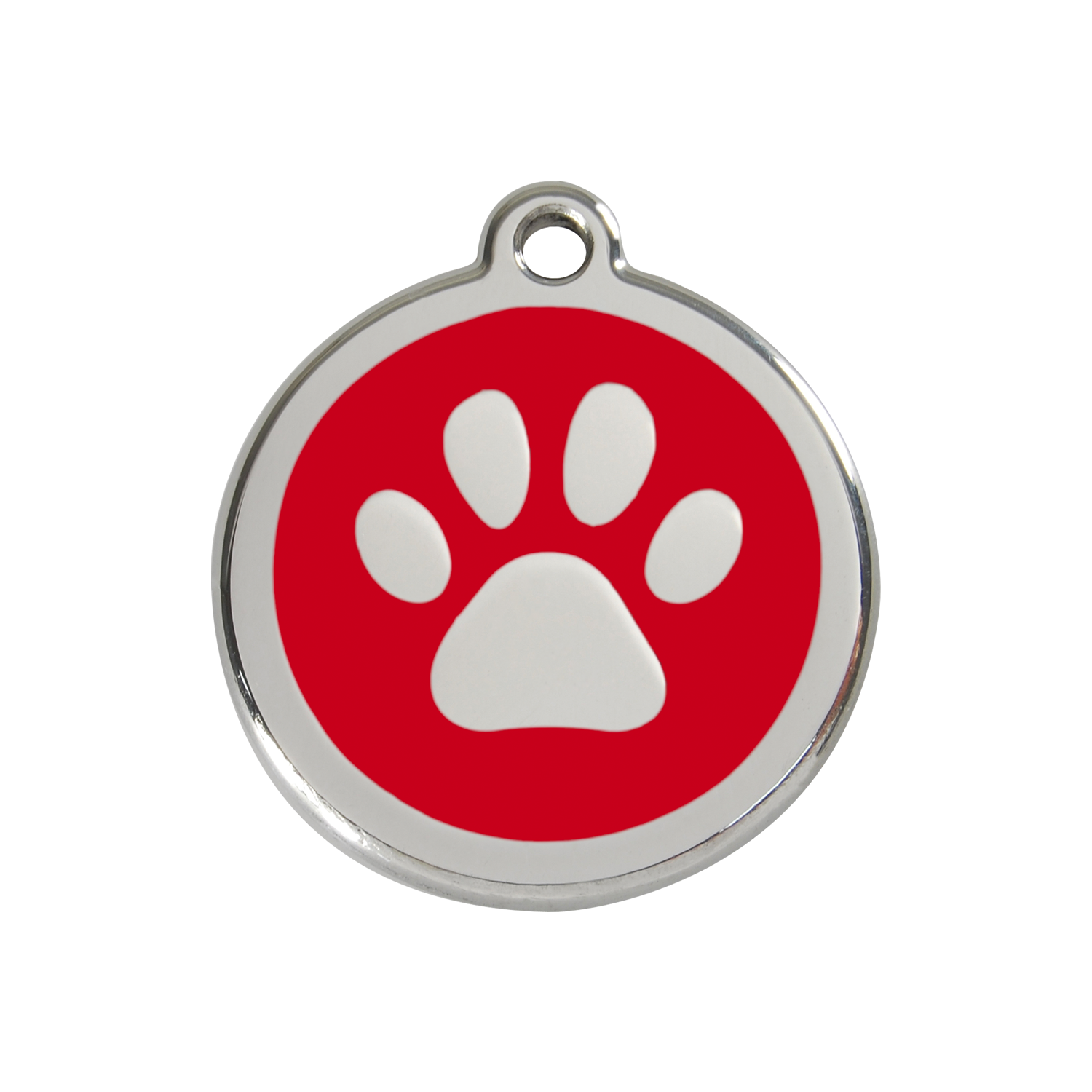 Paw Print Red roestvrijstalen hondenpenning medium gemiddeld dia. 3 cm RedDingo