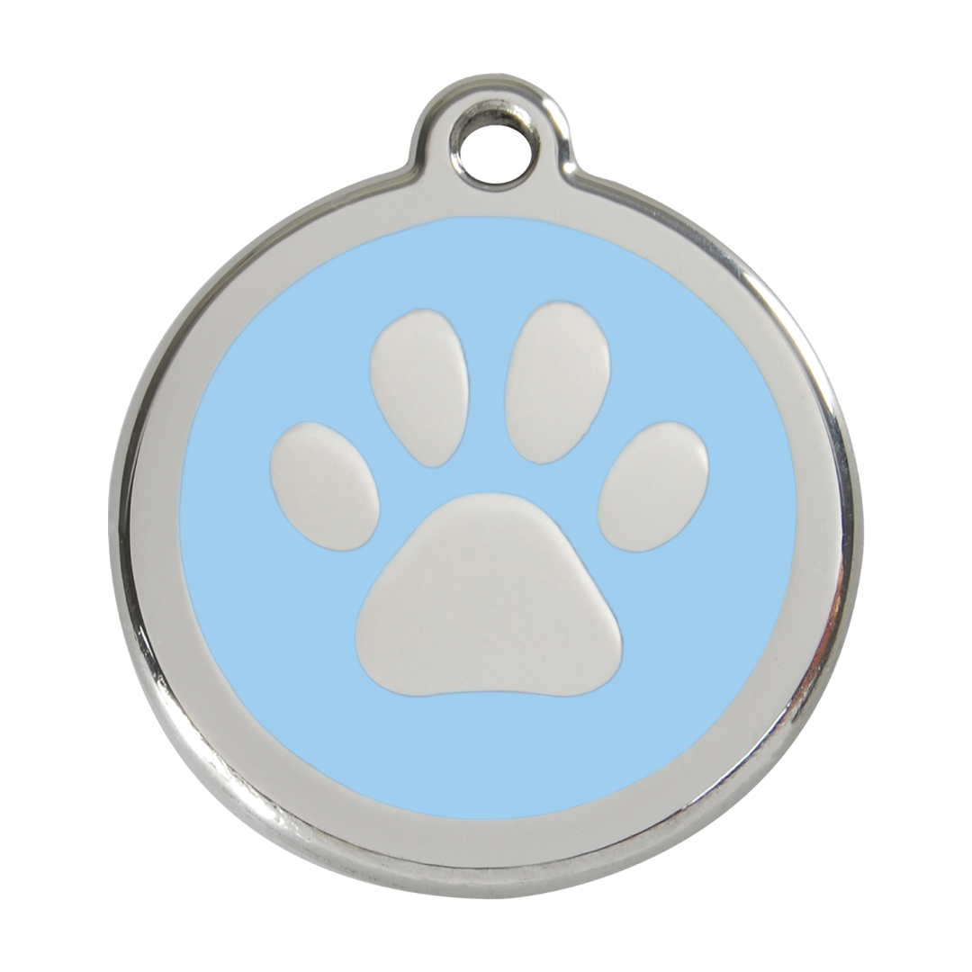 Paw Print Light Blue roestvrijstalen hondenpenning large groot dia. 3,8 cm RedDingo