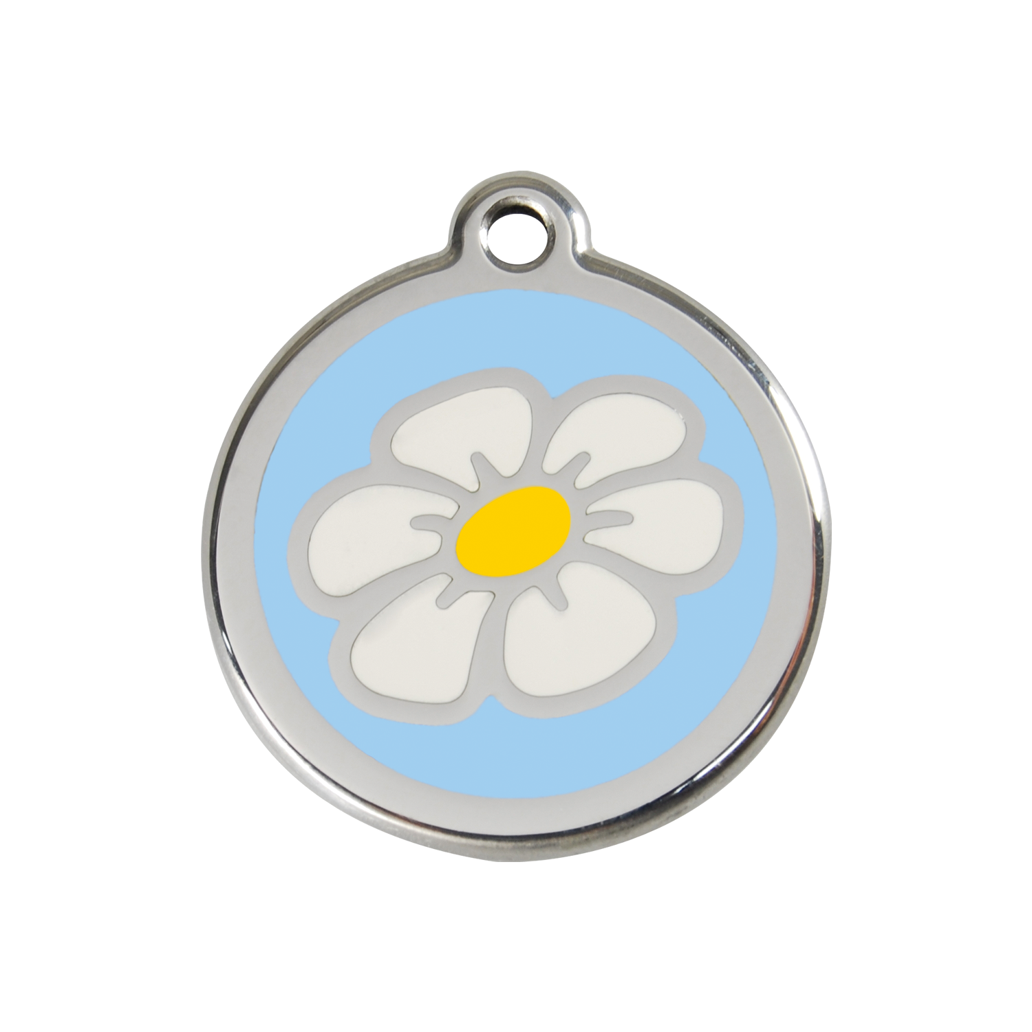 Daisy Flower Light Blue roestvrijstalen hondenpenning medium/gemiddeld dia. 3 cm - Reddingo
