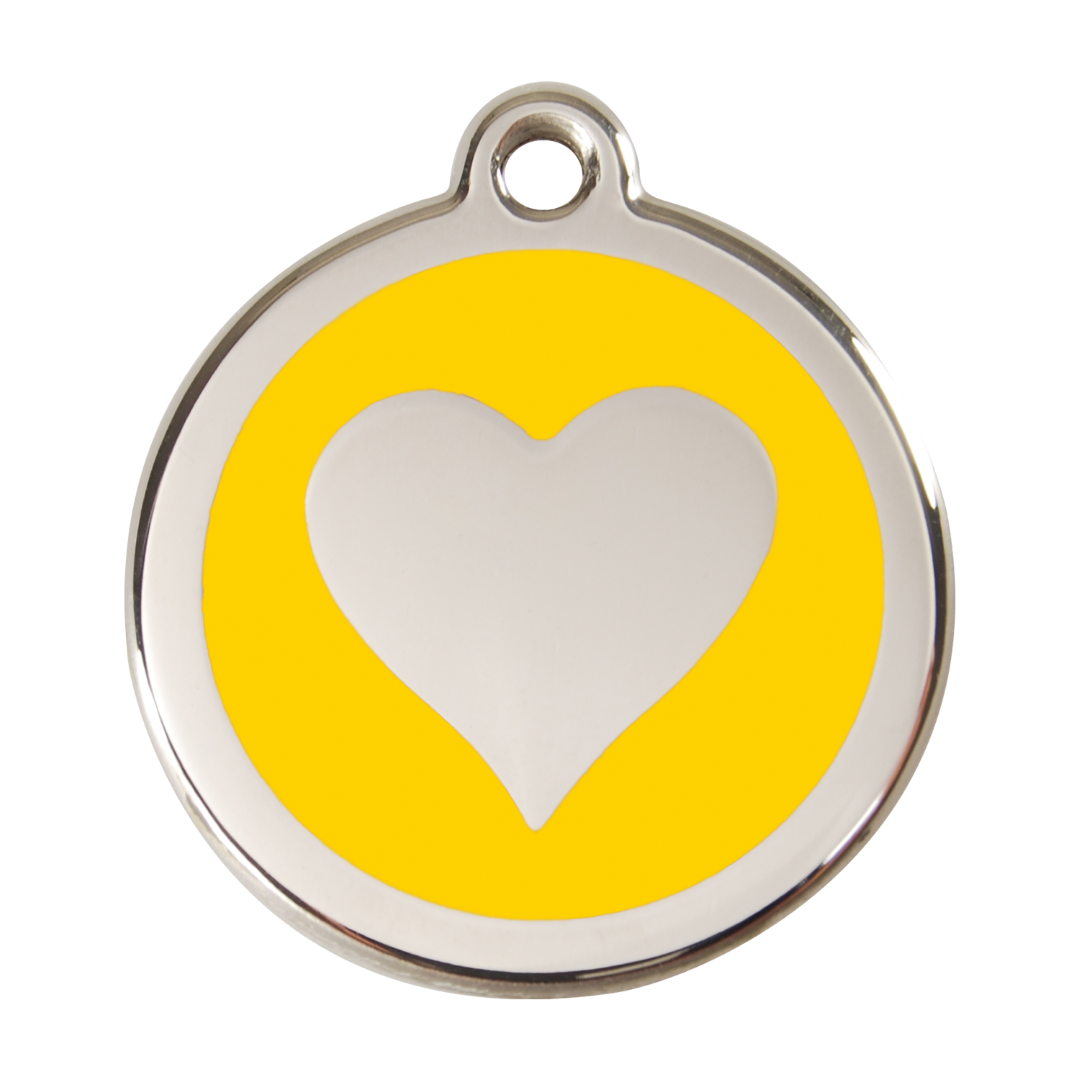 Heart Yellow roestvrijstalen hondenpenning large groot dia. 3,8 cm RedDingo